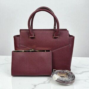 Celine Dion Grazioso Faux Leather Satchel Clutch and Crossbody Wine Burgundy